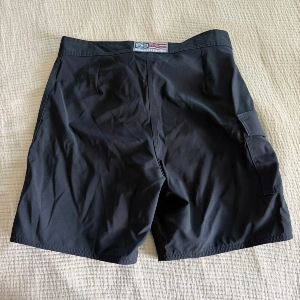 Maui Built Board Shorts Men Size 32 Black Cargo Pocket Lace Up‎ Swim Trunks Surf
